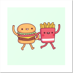 Cute Burger And Fries Linking Arms Besties Posters and Art